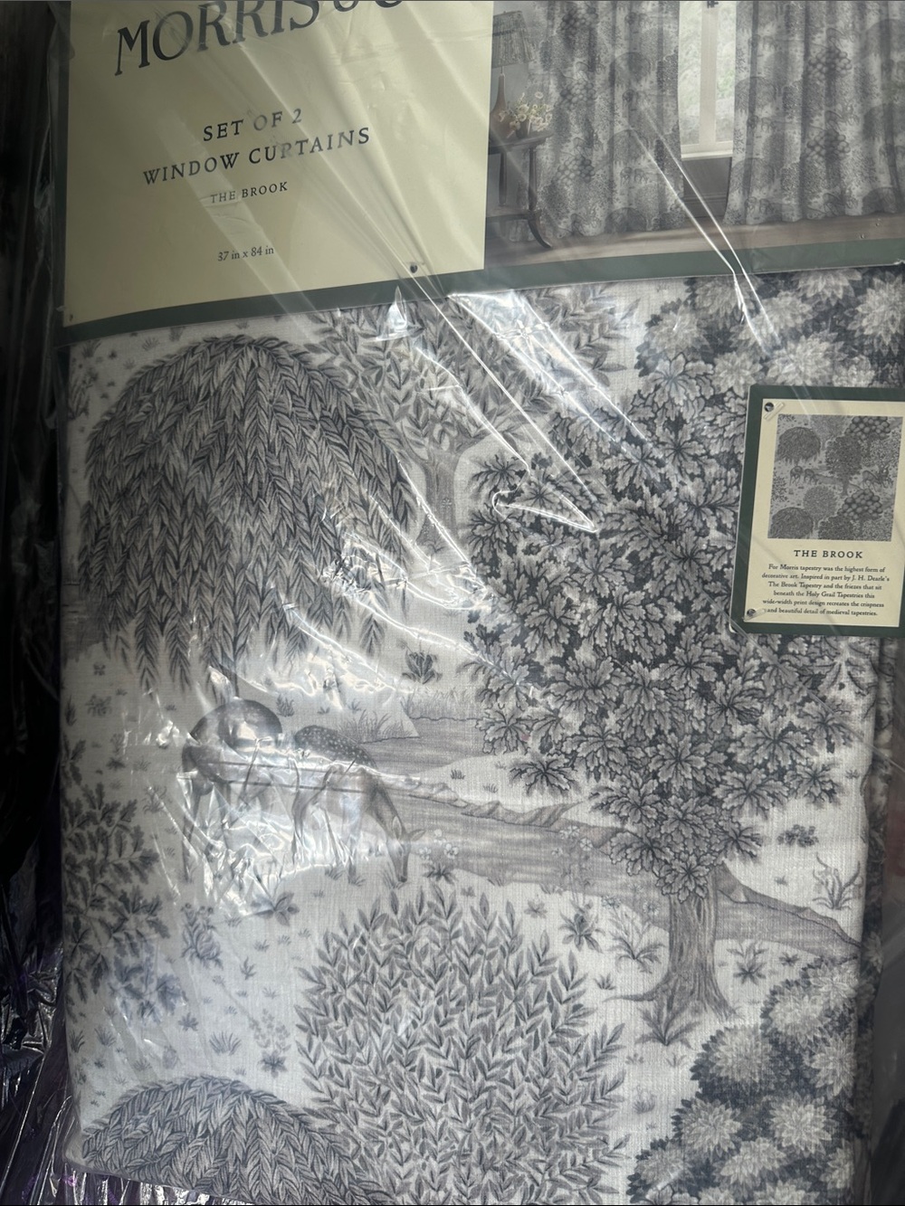 'Morris and Co The Brook' Window Curtains - Gray Toile Set 37 in x 84 in